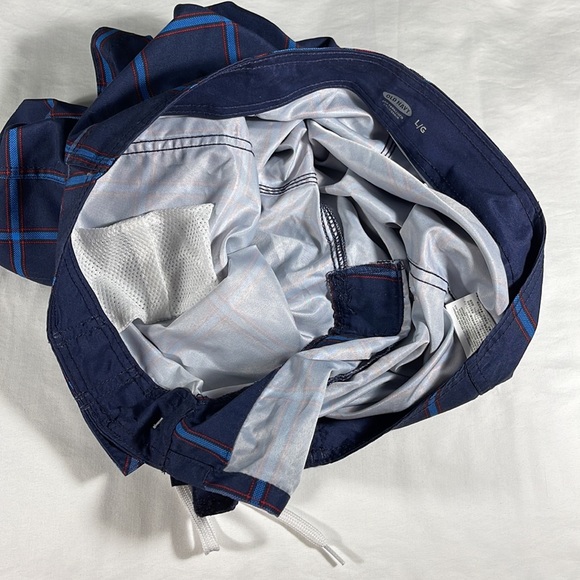 Old Navy mens navy/lt blue/red large checkered swim trunks board shorts - size L - Picture 7 of 10